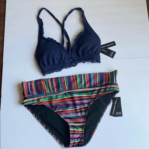 A.N.A Swim Navy Blue Lace Bikini Top, Swim Brief Plus 2X NWT - Picture 2 of 15